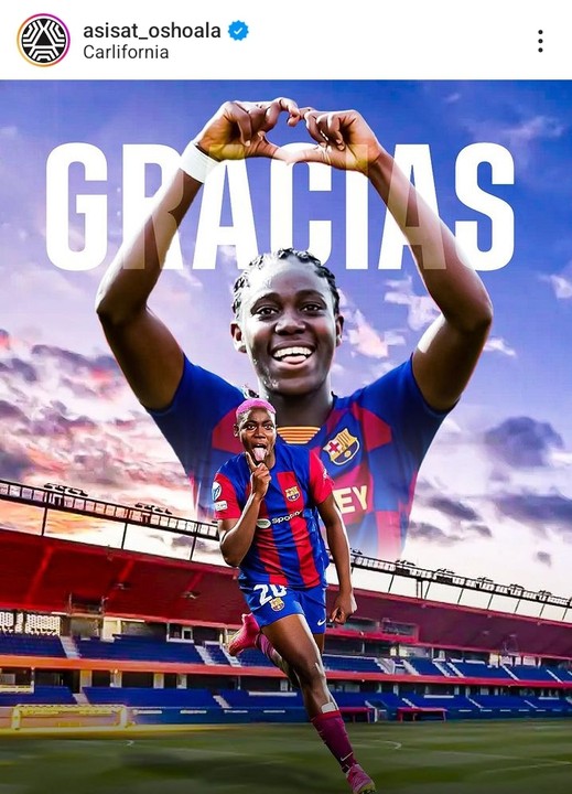 Asisat Oshoala Leaves Barcelona. Moves To Bay City FC