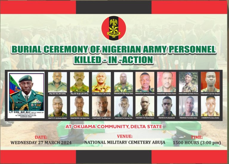 Soldiers Killed At Okuama Community To Be Buried On Wednesday
