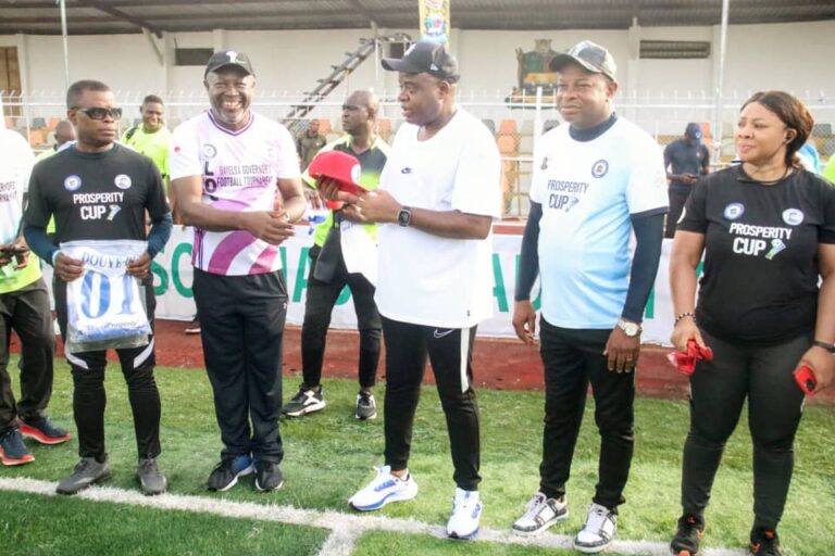 Gov Diri Receives Prosperity Cup Season Six Branded Jersey And Tournament Trophies