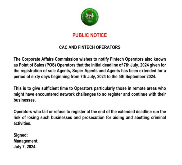 CAC Extends Deadline For Registration By FINTECH Operators