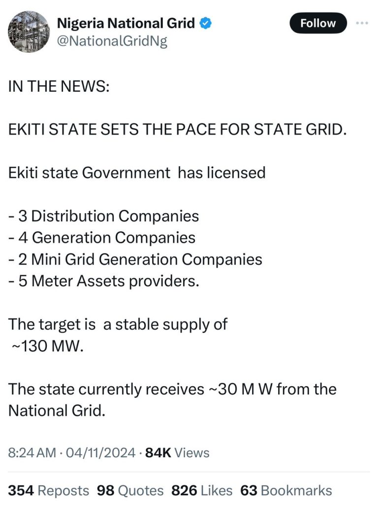 Electricity: Ekiti State Sets The Pace For State Grid